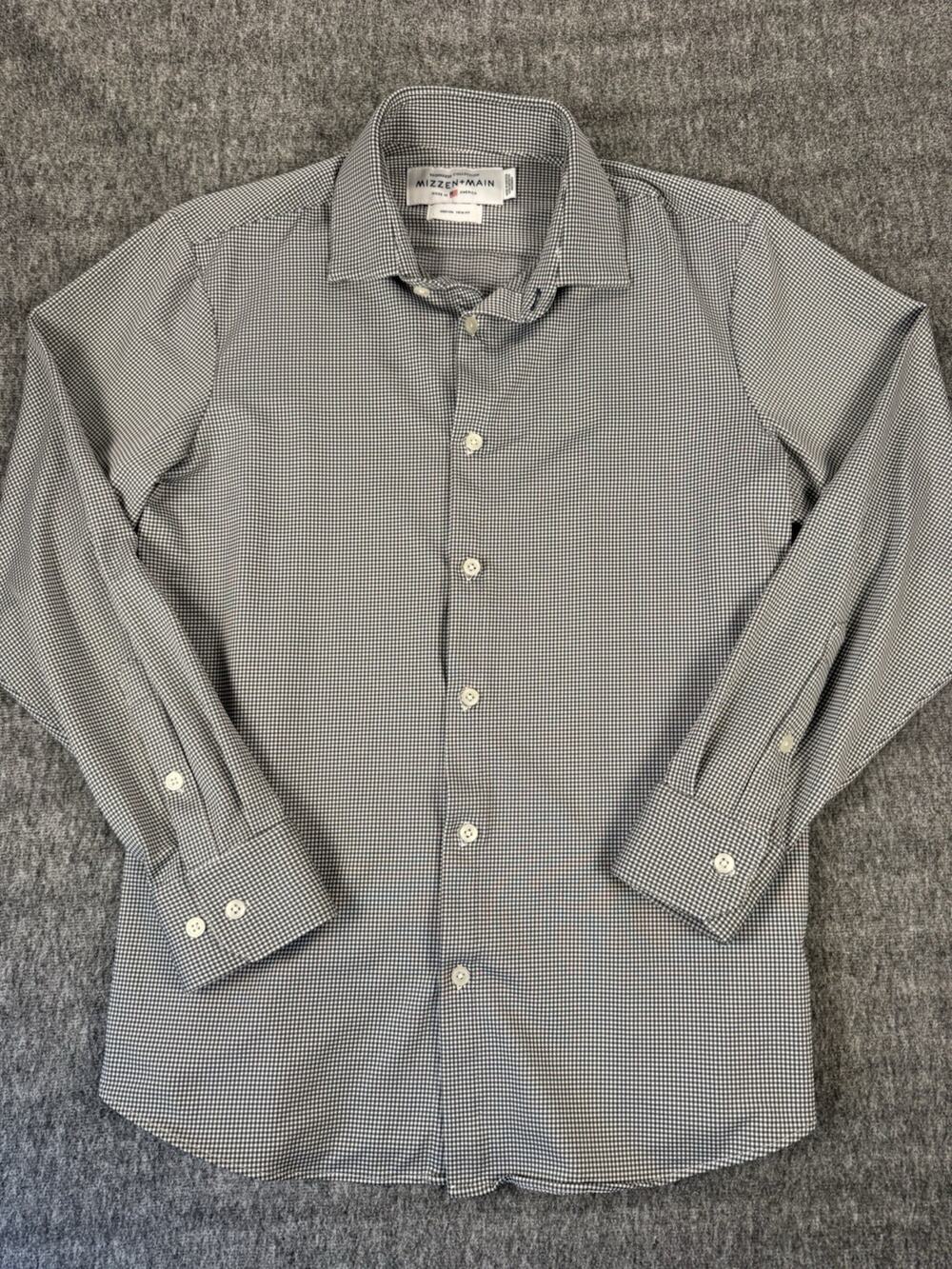 Mens Mizzen+Main Black & White Checkered Button Up Longsleeve Medium Trim Fit
